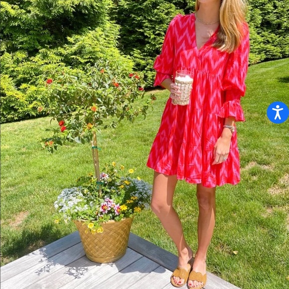 NWOT Tuckernuck Pomander Place Hot Pink Ikat Kenzo Dress, M - Picture 2 of 9